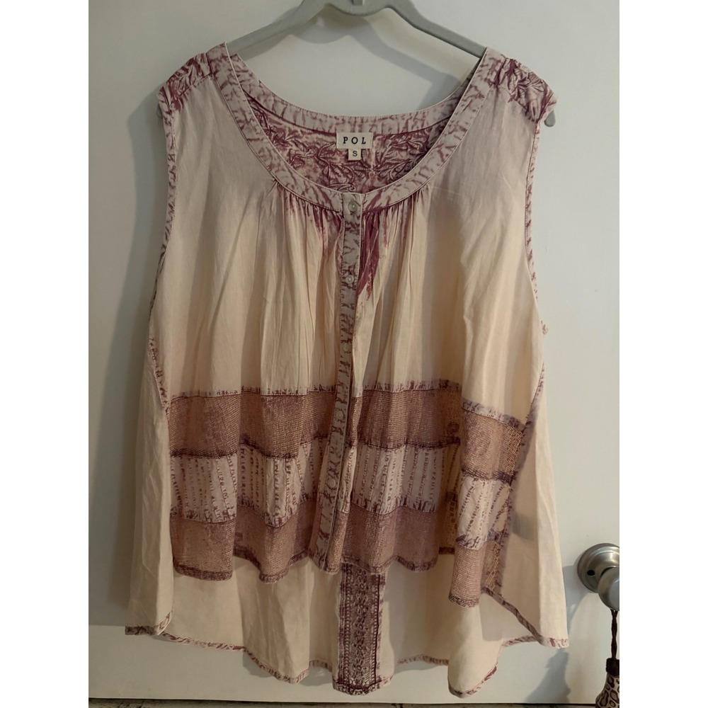 POL Womens Ivory Boho Sleeveless Top Floral Embroidered Lace Trim Blouse NEW PKG